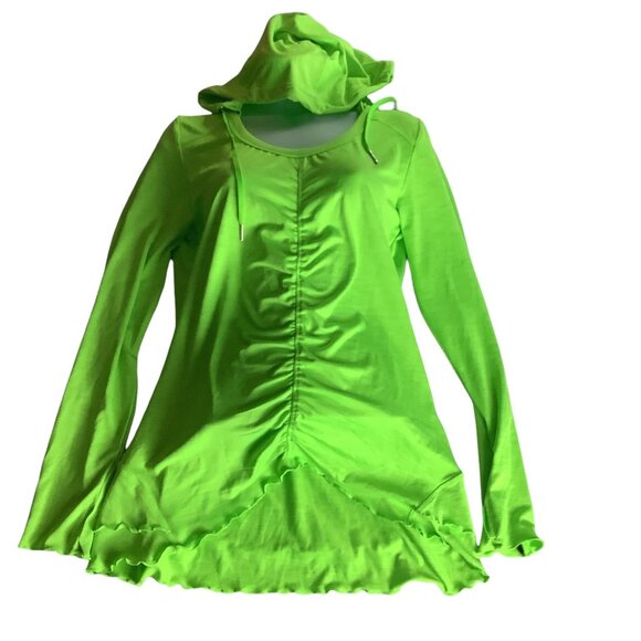 Calvin Klein Performance Quick Dry Womens Green Hooded Long Sleeve Ruched Top M - Picture 1 of 10
